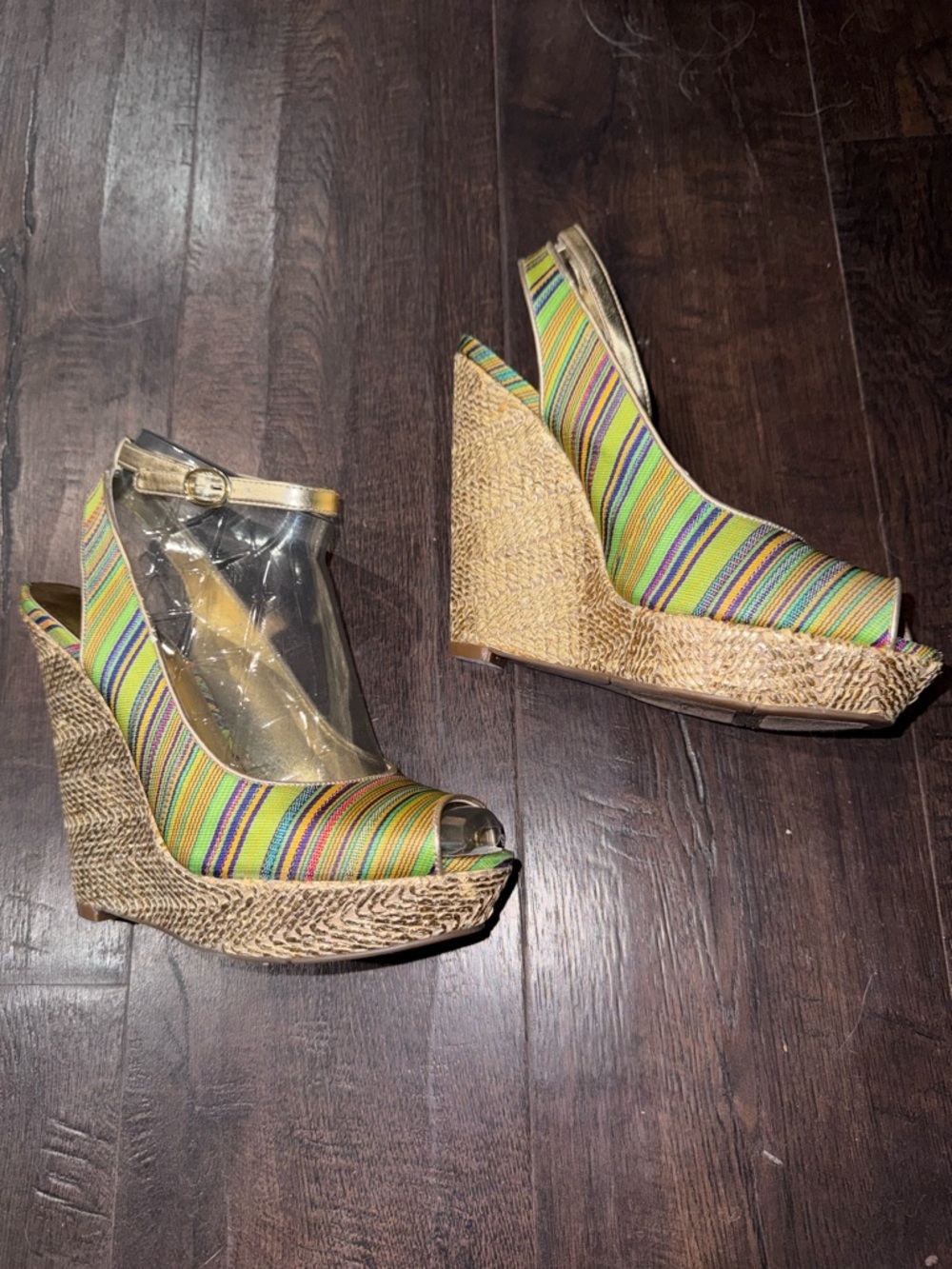 Nine West Multicolor Striped Raffia Wedge Sandals